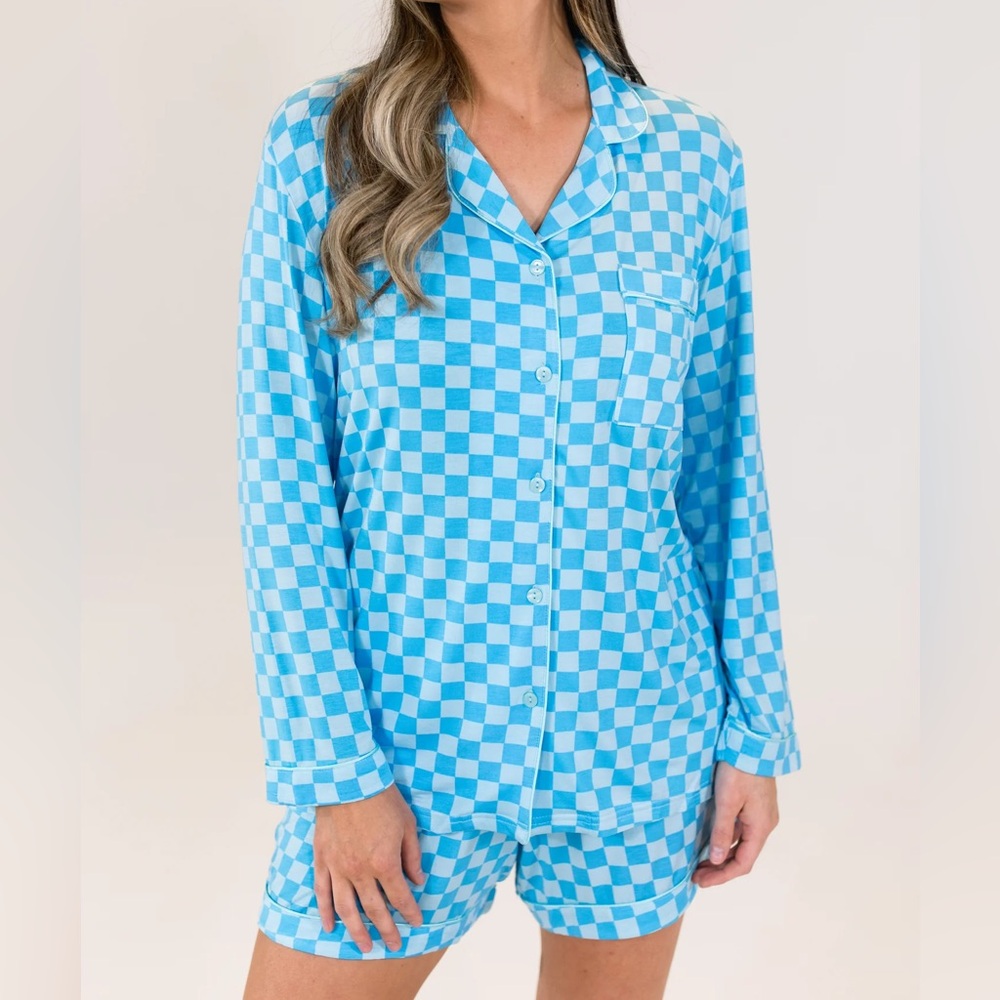In my Sundays Mallory Ervin blue checkered pajamas NWT